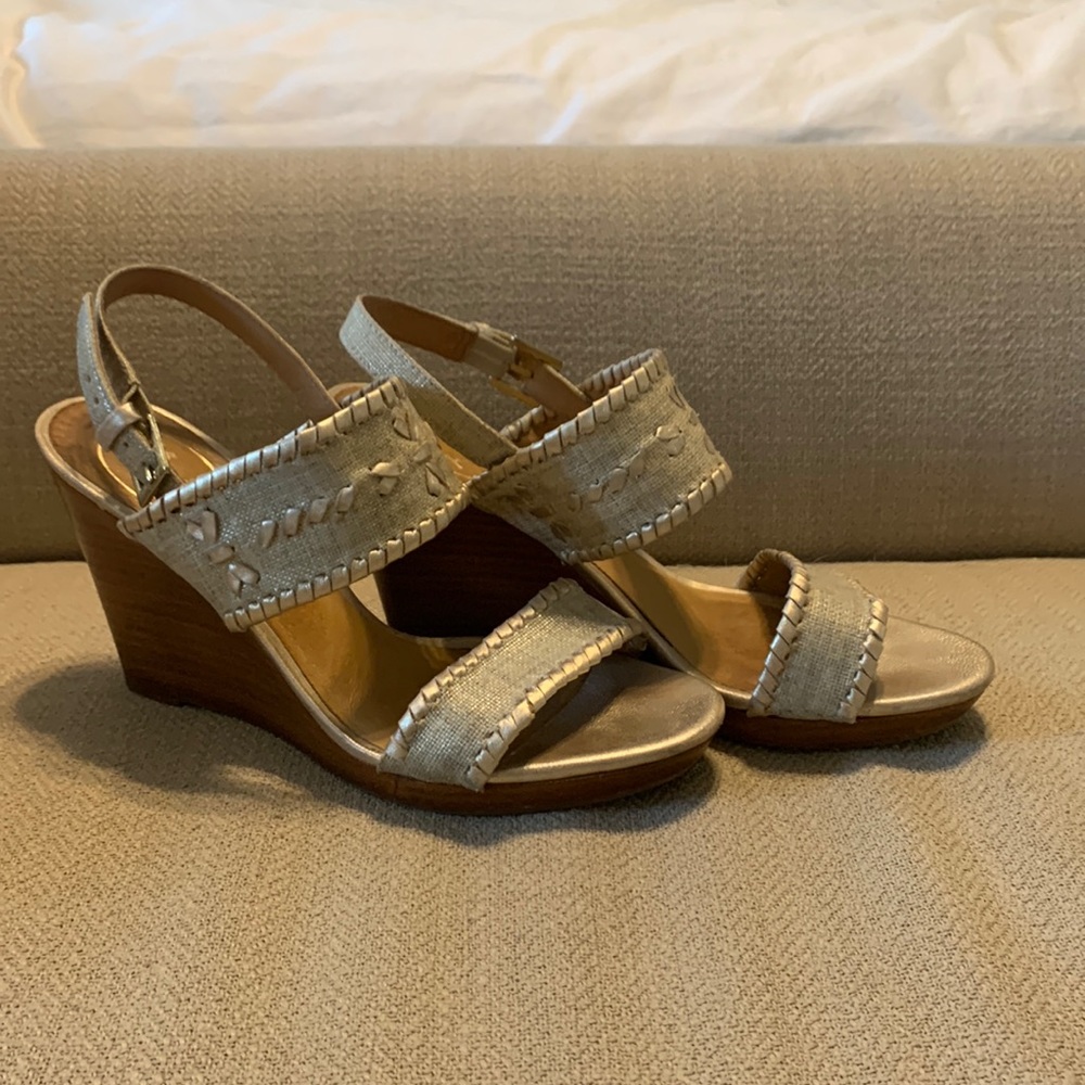 Jack Rogers gold wedge sandals